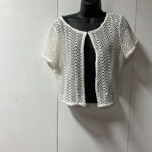 Nina Leonard White Crochet Short Sleeve Open Cardigan